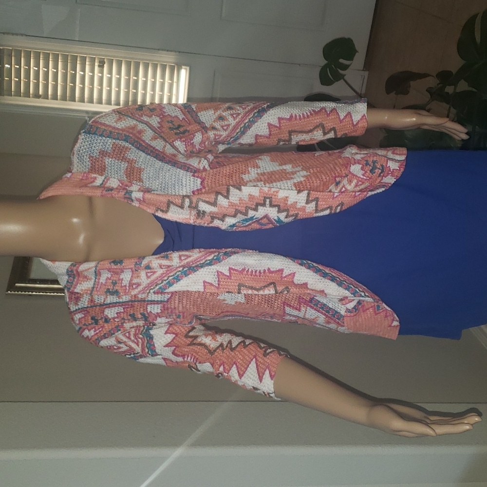 Love and Let Love m aztec design open front cardi